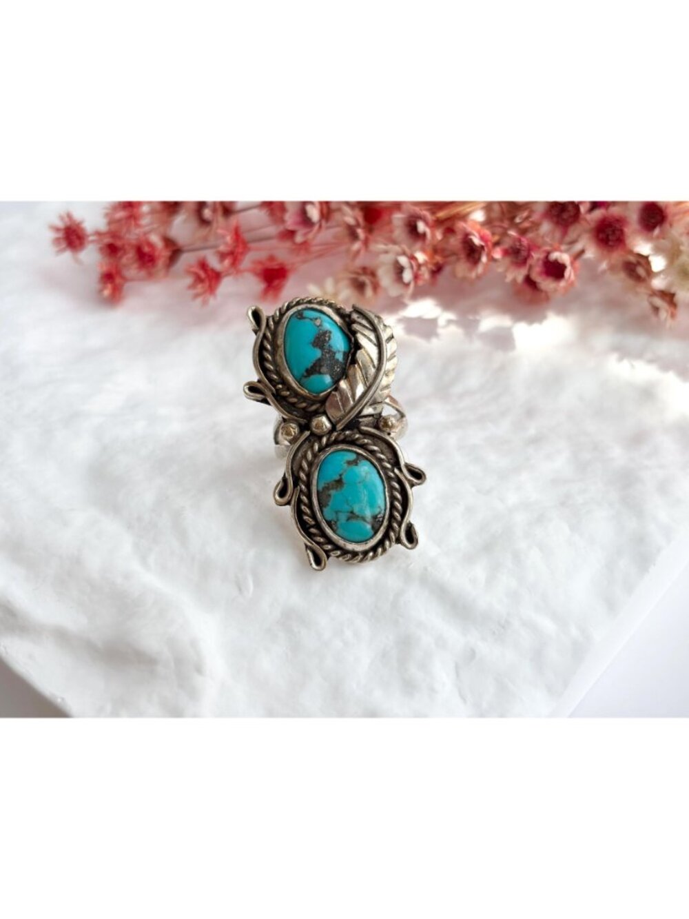 Southwest American Navajo Turquoise Sterling Silver 925 Vintage Ring - sz 7.5 - Picture 2 of 13